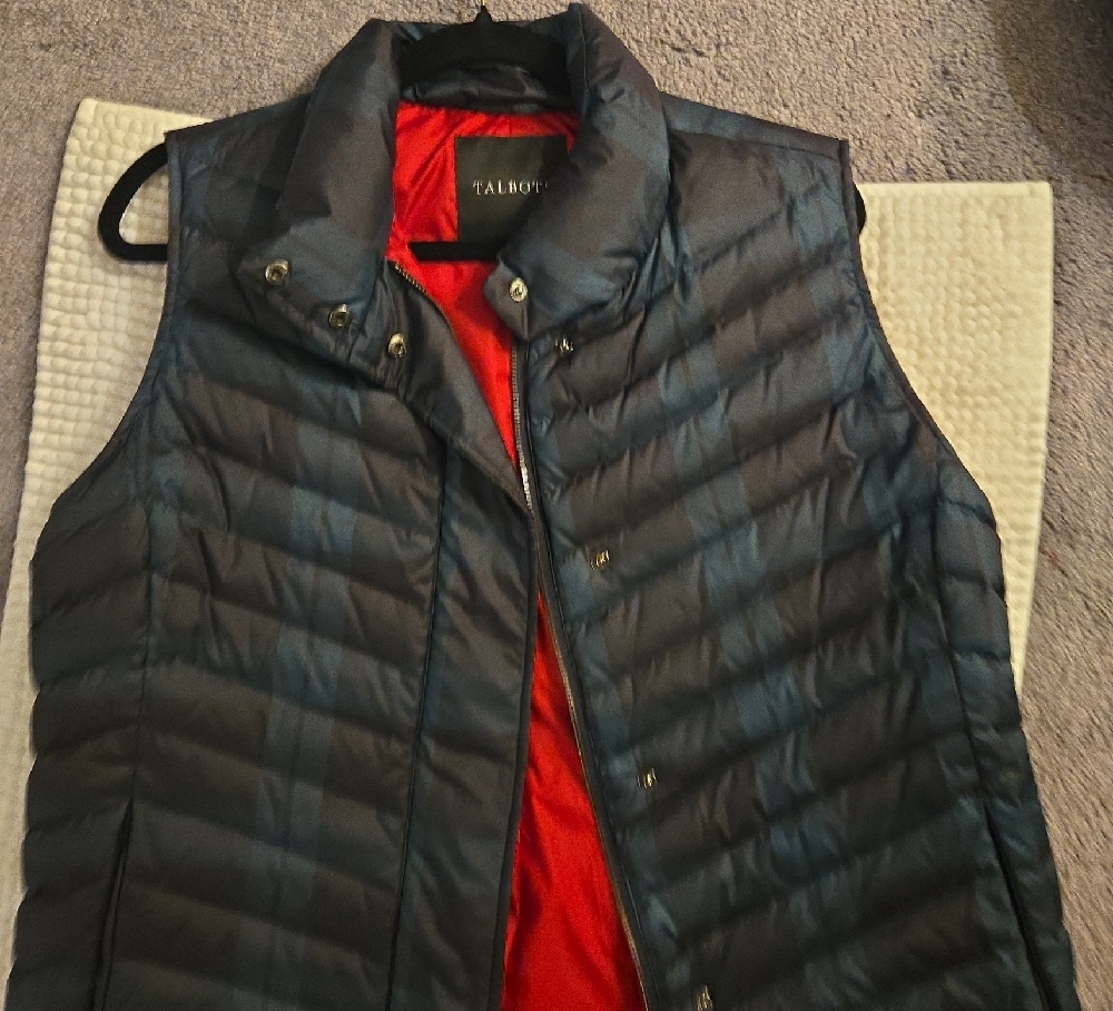Talbots Black Quilted Vest with Red Interior